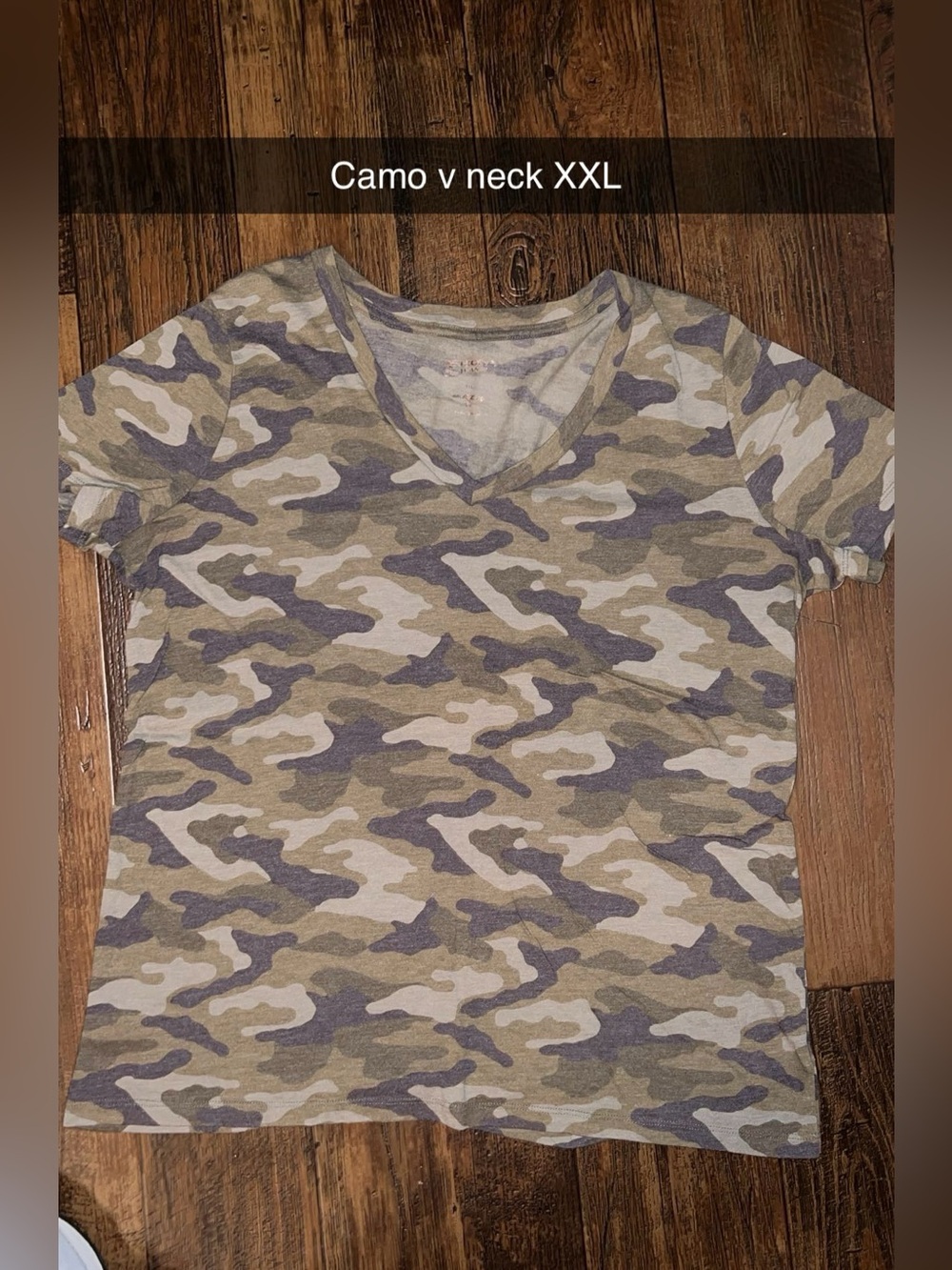Women's Camo V-Neck Short Sleeve Tee - Olive/Taupe/Gray